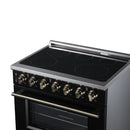 FORNO Massimo 36-Inch Freestanding Electric Range with 5 Radiant Burners, 4.36 Cu. Ft. True Convection Oven, Air Fryer Kit in Black with Antique Brass Trim (FFSEL6020-36BLK)