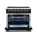 FORNO Massimo 36-Inch Freestanding Electric Range with 5 Radiant Burners, 4.36 Cu. Ft. True Convection Oven, Air Fryer Kit in Black with Antique Brass Trim (FFSEL6020-36BLK)