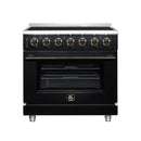 FORNO Massimo 36-Inch Freestanding Electric Range with 5 Radiant Burners, 4.36 Cu. Ft. True Convection Oven, Air Fryer Kit in Black with Antique Brass Trim (FFSEL6020-36BLK)