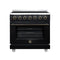 FORNO Massimo 36-Inch Freestanding Electric Range with 5 Radiant Burners, 4.36 Cu. Ft. True Convection Oven, Air Fryer Kit in Black with Antique Brass Trim (FFSEL6020-36BLK)