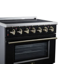 FORNO Massimo 36-Inch Freestanding Electric Range with 5 Radiant Burners, 4.36 Cu. Ft. True Convection Oven, Air Fryer Kit in Black with Antique Brass Trim (FFSEL6020-36BLK)