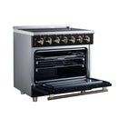 FORNO Massimo 36-Inch Freestanding Electric Range with 5 Radiant Burners, 4.36 Cu. Ft. True Convection Oven, Air Fryer Kit in Black with Antique Brass Trim (FFSEL6020-36BLK)