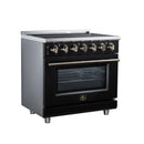 FORNO Massimo 36-Inch Freestanding Electric Range with 5 Radiant Burners, 4.36 Cu. Ft. True Convection Oven, Air Fryer Kit in Black with Antique Brass Trim (FFSEL6020-36BLK)