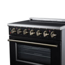 FORNO Massimo 36-Inch Freestanding Electric Range with 5 Radiant Burners, 4.36 Cu. Ft. True Convection Oven, Air Fryer Kit in Black with Antique Brass Trim (FFSEL6020-36BLK)