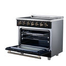 FORNO Massimo 36-Inch Freestanding Electric Range with 5 Radiant Burners, 4.36 Cu. Ft. True Convection Oven, Air Fryer Kit in Black with Antique Brass Trim (FFSEL6020-36BLK)