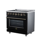 FORNO Massimo 36-Inch Freestanding Electric Range with 5 Radiant Burners, 4.36 Cu. Ft. True Convection Oven, Air Fryer Kit in Black with Antique Brass Trim (FFSEL6020-36BLK)