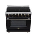FORNO Massimo 36-Inch Freestanding Electric Range with 5 Radiant Burners, 4.36 Cu. Ft. True Convection Oven, Air Fryer Kit in Black with Antique Brass Trim (FFSEL6020-36BLK)