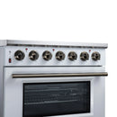 FORNO Massimo 36-Inch Freestanding Electric Range with 5 Radiant Burners, 5.36 Cu. Ft. True Convection Oven, Air Fryer Kit in White with Antique Brass Trim (FFSEL6020-36WHT)