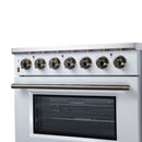 FORNO Massimo 36-Inch Freestanding Electric Range with 5 Radiant Burners, 5.36 Cu. Ft. True Convection Oven, Air Fryer Kit in White with Antique Brass Trim (FFSEL6020-36WHT)