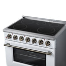 FORNO Massimo 36-Inch Freestanding Electric Range with 5 Radiant Burners, 5.36 Cu. Ft. True Convection Oven, Air Fryer Kit in White with Antique Brass Trim (FFSEL6020-36WHT)