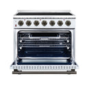 FORNO Massimo 36-Inch Freestanding Electric Range with 5 Radiant Burners, 5.36 Cu. Ft. True Convection Oven, Air Fryer Kit in White with Antique Brass Trim (FFSEL6020-36WHT)