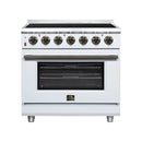 FORNO Massimo 36-Inch Freestanding Electric Range with 5 Radiant Burners, 5.36 Cu. Ft. True Convection Oven, Air Fryer Kit in White with Antique Brass Trim (FFSEL6020-36WHT)