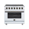 FORNO Massimo 36-Inch Freestanding Electric Range with 5 Radiant Burners, 5.36 Cu. Ft. True Convection Oven, Air Fryer Kit in White with Antique Brass Trim (FFSEL6020-36WHT)