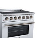 FORNO Massimo 36-Inch Freestanding Electric Range with 5 Radiant Burners, 5.36 Cu. Ft. True Convection Oven, Air Fryer Kit in White with Antique Brass Trim (FFSEL6020-36WHT)