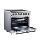 FORNO Massimo 36-Inch Freestanding Electric Range with 5 Radiant Burners, 5.36 Cu. Ft. True Convection Oven, Air Fryer Kit in White with Antique Brass Trim (FFSEL6020-36WHT)