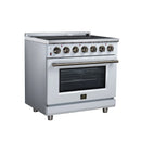 FORNO Massimo 36-Inch Freestanding Electric Range with 5 Radiant Burners, 5.36 Cu. Ft. True Convection Oven, Air Fryer Kit in White with Antique Brass Trim (FFSEL6020-36WHT)