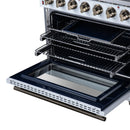 FORNO Massimo 36-Inch Freestanding Electric Range with 5 Radiant Burners, 5.36 Cu. Ft. True Convection Oven, Air Fryer Kit in White with Antique Brass Trim (FFSEL6020-36WHT)