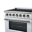 FORNO Massimo 36-Inch Freestanding Electric Range with 5 Radiant Burners, 5.36 Cu. Ft. True Convection Oven, Air Fryer Kit in White with Antique Brass Trim (FFSEL6020-36WHT)