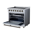 FORNO Massimo 36-Inch Freestanding Electric Range with 5 Radiant Burners, 5.36 Cu. Ft. True Convection Oven, Air Fryer Kit in White with Antique Brass Trim (FFSEL6020-36WHT)