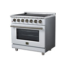 FORNO Massimo 36-Inch Freestanding Electric Range with 5 Radiant Burners, 5.36 Cu. Ft. True Convection Oven, Air Fryer Kit in White with Antique Brass Trim (FFSEL6020-36WHT)
