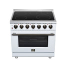 FORNO Massimo 36-Inch Freestanding Electric Range with 5 Radiant Burners, 5.36 Cu. Ft. True Convection Oven, Air Fryer Kit in White with Antique Brass Trim (FFSEL6020-36WHT)