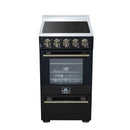 Forno Pallerano 20-Inch Freestanding Electric Range in Black with Antique Brass Handle (FFSEL6051-20BLK)