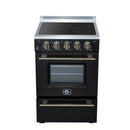 Forno Loiano 24-Inch Freestanding Electric Range in Black with Antique Brass Handle (FFSEL6099-24BLK)