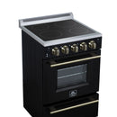 Forno Loiano 24-Inch Freestanding Electric Range in Black with Antique Brass Handle (FFSEL6099-24BLK)