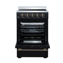 Forno Loiano 24-Inch Freestanding Electric Range in Black with Antique Brass Handle (FFSEL6099-24BLK)