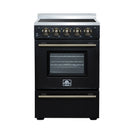 Forno Loiano 24-Inch Freestanding Electric Range in Black with Antique Brass Handle (FFSEL6099-24BLK)