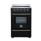 Forno Loiano 24-Inch Freestanding Electric Range in Black with Antique Brass Handle (FFSEL6099-24BLK)