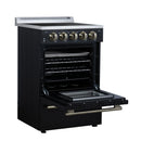 Forno Loiano 24-Inch Freestanding Electric Range in Black with Antique Brass Handle (FFSEL6099-24BLK)