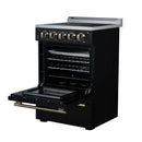 Forno Loiano 24-Inch Freestanding Electric Range in Black with Antique Brass Handle (FFSEL6099-24BLK)