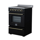 Forno Loiano 24-Inch Freestanding Electric Range in Black with Antique Brass Handle (FFSEL6099-24BLK)