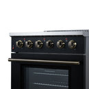FORNO Galiano 30-Inch Freestanding Electric Range with 4 Radiant Burners, 4.32 Cu. Ft. True Convection Oven, Air Fryer Kit in Black with Antique Brass Trim (FFSEL6083-30BLK)