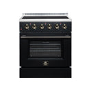 FORNO Galiano 30-Inch Freestanding Electric Range with 4 Radiant Burners, 4.32 Cu. Ft. True Convection Oven, Air Fryer Kit in Black with Antique Brass Trim (FFSEL6083-30BLK)