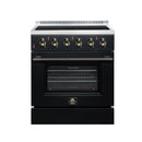 FORNO Galiano 30-Inch Freestanding Electric Range with 4 Radiant Burners, 4.32 Cu. Ft. True Convection Oven, Air Fryer Kit in Black with Antique Brass Trim (FFSEL6083-30BLK)