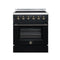 FORNO Galiano 30-Inch Freestanding Electric Range with 4 Radiant Burners, 4.32 Cu. Ft. True Convection Oven, Air Fryer Kit in Black with Antique Brass Trim (FFSEL6083-30BLK)