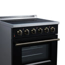 FORNO Galiano 30-Inch Freestanding Electric Range with 4 Radiant Burners, 4.32 Cu. Ft. True Convection Oven, Air Fryer Kit in Black with Antique Brass Trim (FFSEL6083-30BLK)