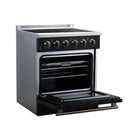 FORNO Galiano 30-Inch Freestanding Electric Range with 4 Radiant Burners, 4.32 Cu. Ft. True Convection Oven, Air Fryer Kit in Black with Antique Brass Trim (FFSEL6083-30BLK)