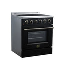 FORNO Galiano 30-Inch Freestanding Electric Range with 4 Radiant Burners, 4.32 Cu. Ft. True Convection Oven, Air Fryer Kit in Black with Antique Brass Trim (FFSEL6083-30BLK)