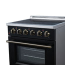 FORNO Galiano 30-Inch Freestanding Electric Range with 4 Radiant Burners, 4.32 Cu. Ft. True Convection Oven, Air Fryer Kit in Black with Antique Brass Trim (FFSEL6083-30BLK)