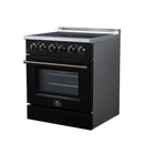 FORNO Galiano 30-Inch Freestanding Electric Range with 4 Radiant Burners, 4.32 Cu. Ft. True Convection Oven, Air Fryer Kit in Black with Antique Brass Trim (FFSEL6083-30BLK)