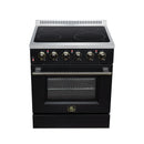 FORNO Galiano 30-Inch Freestanding Electric Range with 4 Radiant Burners, 4.32 Cu. Ft. True Convection Oven, Air Fryer Kit in Black with Antique Brass Trim (FFSEL6083-30BLK)