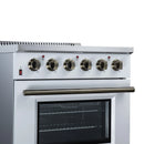 FORNO Galiano 30-Inch Freestanding Electric Range with 4 Radiant Burners, 4.32 Cu. Ft. True Convection Oven, Air Fryer Kit in White with Antique Brass Trim (FFSEL6083-30WHT)