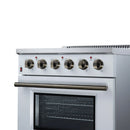FORNO Galiano 30-Inch Freestanding Electric Range with 4 Radiant Burners, 4.32 Cu. Ft. True Convection Oven, Air Fryer Kit in White with Antique Brass Trim (FFSEL6083-30WHT)