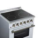 FORNO Galiano 30-Inch Freestanding Electric Range with 4 Radiant Burners, 4.32 Cu. Ft. True Convection Oven, Air Fryer Kit in White with Antique Brass Trim (FFSEL6083-30WHT)