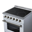 FORNO Galiano 30-Inch Freestanding Electric Range with 4 Radiant Burners, 4.32 Cu. Ft. True Convection Oven, Air Fryer Kit in White with Antique Brass Trim (FFSEL6083-30WHT)