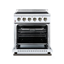 FORNO Galiano 30-Inch Freestanding Electric Range with 4 Radiant Burners, 4.32 Cu. Ft. True Convection Oven, Air Fryer Kit in White with Antique Brass Trim (FFSEL6083-30WHT)