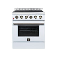 FORNO Galiano 30-Inch Freestanding Electric Range with 4 Radiant Burners, 4.32 Cu. Ft. True Convection Oven, Air Fryer Kit in White with Antique Brass Trim (FFSEL6083-30WHT)